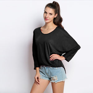 Hot Sale Women T Shirt Sexy Female Batwing Sleeve Long T shirt Women Loose Casual Asymmetrical Cotton Top Tees T-shirt femme