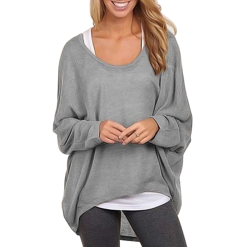 Hot Sale Women T Shirt Sexy Female Batwing Sleeve Long T shirt Women Loose Casual Asymmetrical Cotton Top Tees T-shirt femme