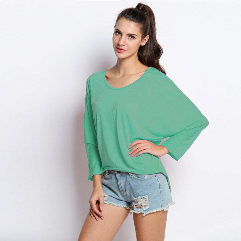 Hot Sale Women T Shirt Sexy Female Batwing Sleeve Long T shirt Women Loose Casual Asymmetrical Cotton Top Tees T-shirt femme