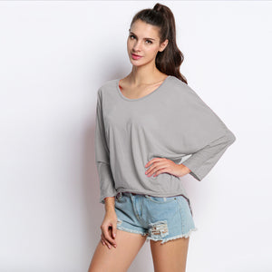 Hot Sale Women T Shirt Sexy Female Batwing Sleeve Long T shirt Women Loose Casual Asymmetrical Cotton Top Tees T-shirt femme