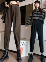 Load image into Gallery viewer, Jielur Autumn Winter Women Pants Casual Loose High Waist Harem Pants Female Solid Woolen Black Brown Trousers Thin Legs - Pants &amp; Capris
