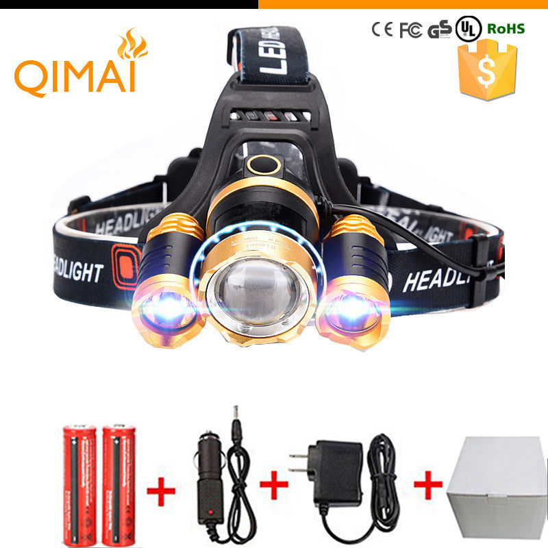 Led Headlight 8000Lm Rechargeable Headlamp Flashlight Head Torch Linterna Xml T6+2Q5 Use 18650 Battery Car Charger Fishing Light