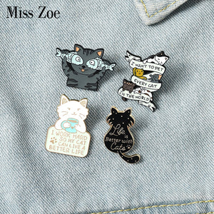 Life Is Better With Cats Enamel Pin Custom Cat Fish Coffee Brooches Shirt Lapel Bag Cute Animal Badge Jewelry Gift For Kids - Brooches