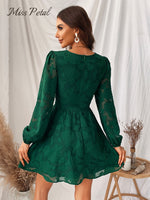 Load image into Gallery viewer, MISS PETAL Plunge A-Line Mini Dress Woman Green Sexy Long Sleeve Party Dress 2022 Spring Autumn Female Sundress
