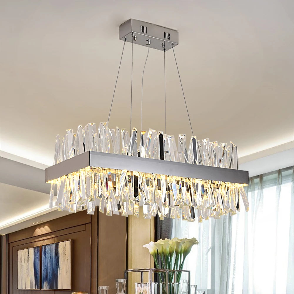 Modern Crystal Chandelier For Kitchen Island Rectangle Chrome/gold Dining Room Hanging Lamp Luxury Design Led Cristal Lustre - Chandeliers