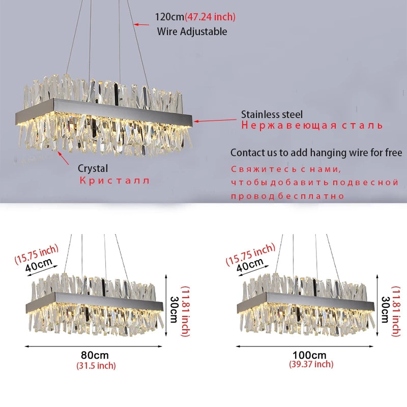 Modern Crystal Chandelier For Kitchen Island Rectangle Chrome/gold Dining Room Hanging Lamp Luxury Design Led Cristal Lustre - Chandeliers