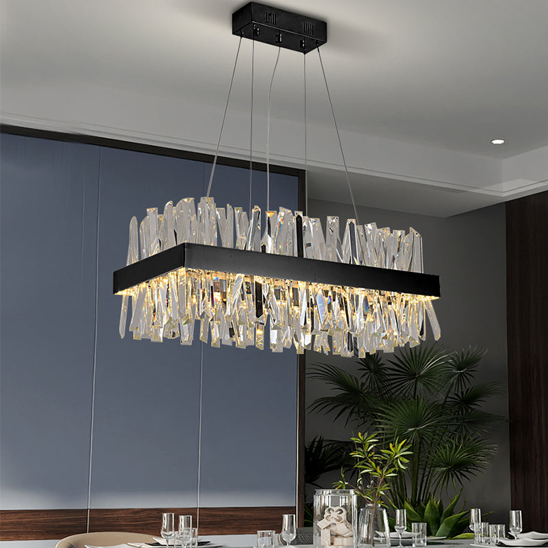 Modern Crystal Chandelier For Kitchen Island Rectangle Chrome/gold Dining Room Hanging Lamp Luxury Design Led Cristal Lustre - Chandeliers