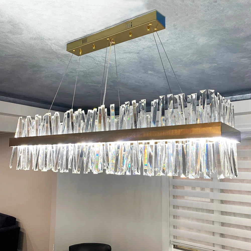 Modern Crystal Chandelier For Kitchen Island Rectangle Chrome/gold Dining Room Hanging Lamp Luxury Design Led Cristal Lustre - Chandeliers