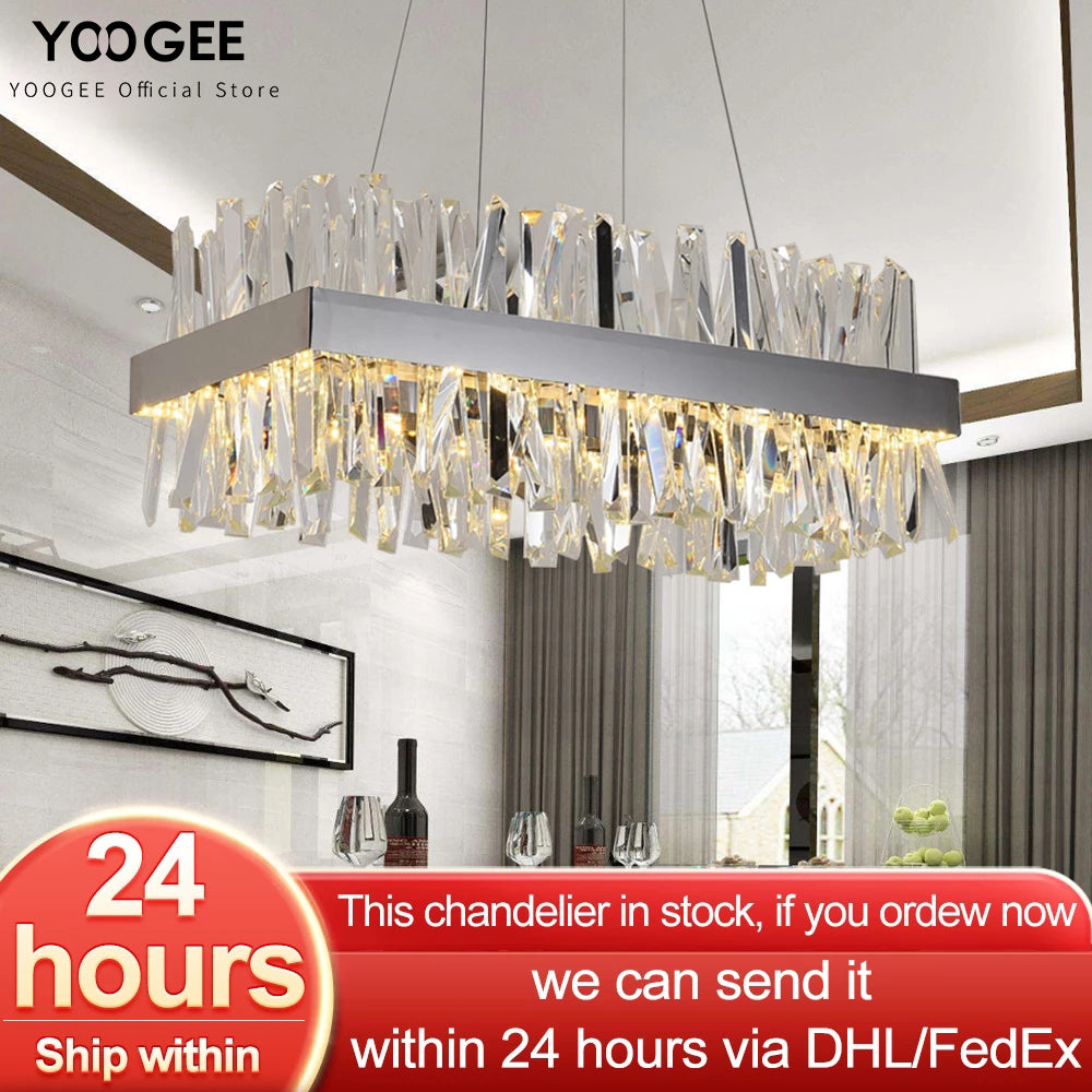 Modern Crystal Chandelier For Kitchen Island Rectangle Chrome/gold Dining Room Hanging Lamp Luxury Design Led Cristal Lustre - Chandeliers