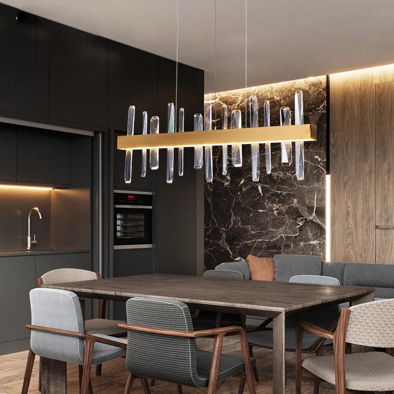 Modern Dining Room Chandelier Luxury Crystal Home Decoration Gold Rectangle Led Large Hang Lamp Indoor Lighting Fixtures - Chandeliers