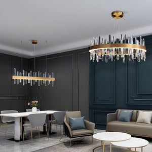 Modern Dining Room Chandelier Luxury Crystal Home Decoration Gold Rectangle Led Large Hang Lamp Indoor Lighting Fixtures - Chandeliers