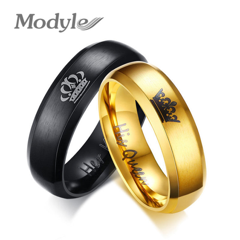 Modyle 2017 New Fashion His Queen and Her King Crown Ring Black and Gold Color Wedding Rings for Women Fashion Jewelry