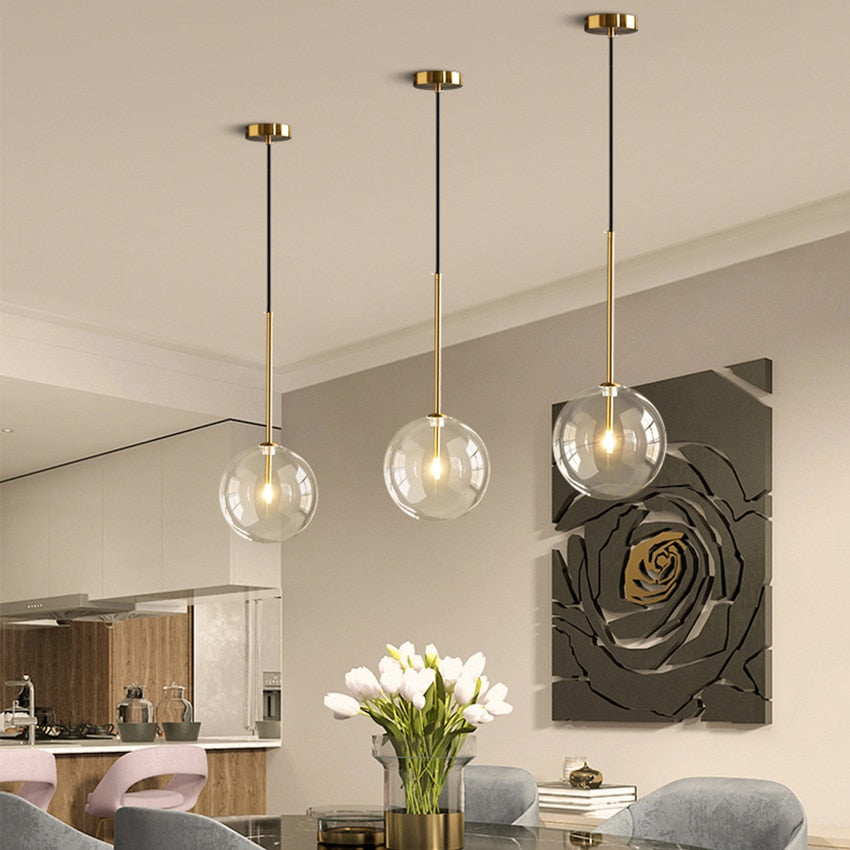 Nordic Clear Glass Pendant Lights Modern cafe bar Glass Ball Pendant Lamp Dining Room Kitchen fixtures Hanging Lamp Suspension|Pendant Lights|