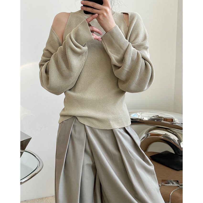 Autumn new European and American ins fashion design sense vest two-piece set was thin shawl-style sleeves knitted sweater suit female