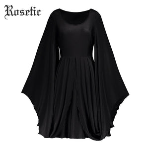 Rosetic Gothic Casual Dress Black Women Batwing Sleeve Autumn Vintage Dress A-Line Retro Young Party Darkness Fall Gothics Dress