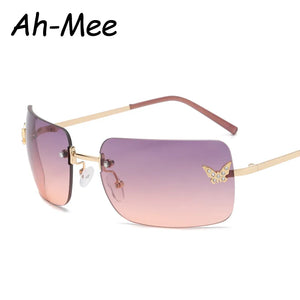 Rimless Vintage Fashion New Sunglasses Women Frameless Rectangle Shades Diamond Gradient Summer Traveling Sun Glasses Female