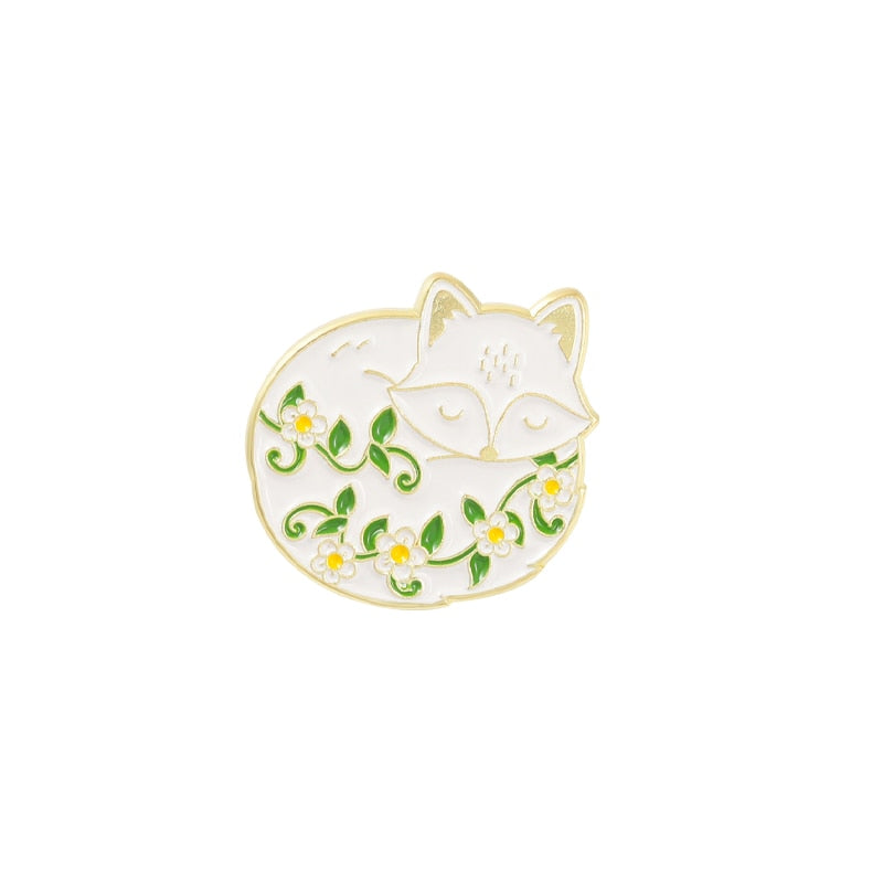 Forest Garden Enamel Pin Custom Fox Cat Bear Hedgehog Brooches Bag Lapel Pin Cartoon Animal Badge Jewelry Gift for Kids Friends