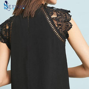 Summer 2020 Womens Tops Blouses Lace Patchwork Sleeveless Solid Shirt Women Blouse Blusas Roupa Feminina Shirt|Blouses & Shirts