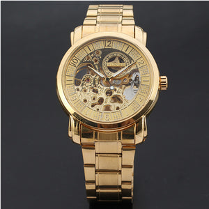 WINNER Royal Carving Skeleton Watches Luxury Full Stainless Steel Automatic Mechanical Men Business Watch Skeleton Wrist watch