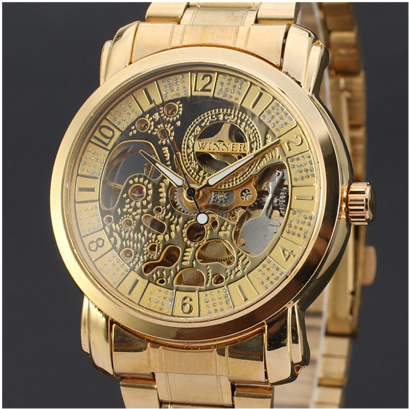 WINNER Royal Carving Skeleton Watches Luxury Full Stainless Steel Automatic Mechanical Men Business Watch Skeleton Wrist watch