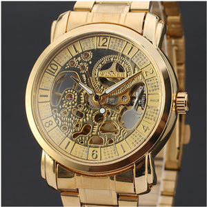 WINNER Royal Carving Skeleton Watches Luxury Full Stainless Steel Automatic Mechanical Men Business Watch Skeleton Wrist watch