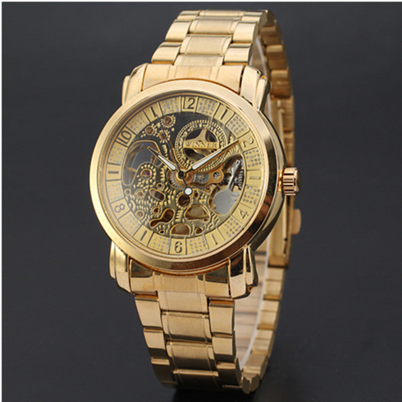 WINNER Royal Carving Skeleton Watches Luxury Full Stainless Steel Automatic Mechanical Men Business Watch Skeleton Wrist watch