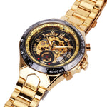 Load image into Gallery viewer, WINNER golden watches men sports military skeleton wristwatches automatic wind mechanical watches steel strap relogio masculino, Color - GOLDEN GOLDEN
