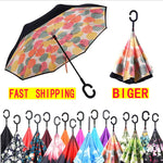 Load image into Gallery viewer, Windproof Reverse Folding Double Layer inverted car Umbrella Self Stand upside down women&#39;s rain umbrella c handle drop shipping
