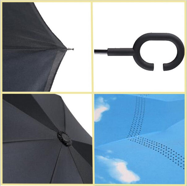 Windproof Reverse Folding Double Layer inverted car Umbrella Self Stand upside down women's rain umbrella c handle drop shipping