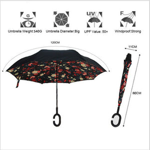 Windproof Reverse Folding Double Layer inverted car Umbrella Self Stand upside down women's rain umbrella c handle drop shipping