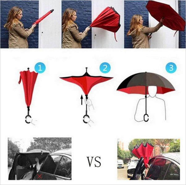 Windproof Reverse Folding Double Layer inverted car Umbrella Self Stand upside down women's rain umbrella c handle drop shipping