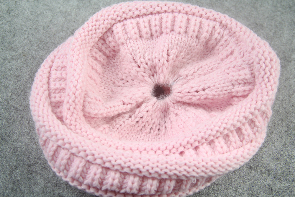 Women's Girl Stretch Knit Hat Messy Bun Ponytail Beanie Holey Warm Hats Winter