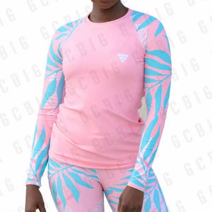 Womens Summer Rash Guard Long Sleeve Uv Protection Surf T Shirts Printed Skin Dive Tops Beach Swimwear Surfing Clothes Floatsuit - Rash Guards