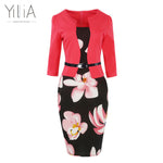 Load image into Gallery viewer, Yilia New Women One Piece Patchwork Floral Print Elegant Business Party Formal Office Plus Size Bodycon Pencil Casual Work Dress
