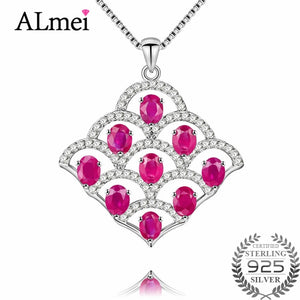 Almei Women 9pcs 0.3ct Ruby Pendant Folding Fan Shape Necklaces Large Pendants Jewelry for Wedding Engagement with Box CN020