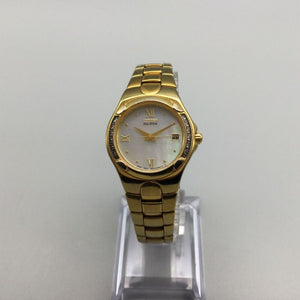 Vintage Citizen Eco-Drive Diamond Watch Women Gold Tone MOP Dial Date 6.5" a2