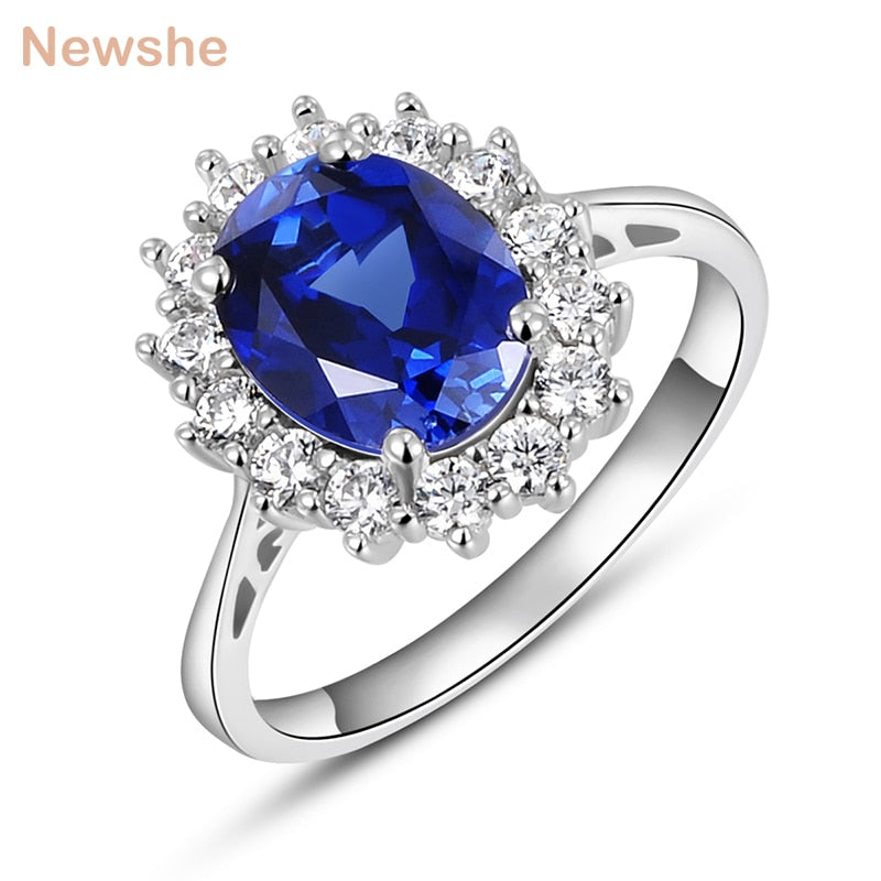 Newshe Halo Wedding Ring For Women 2 Ct Blue Oval Cut AAA CZ Solid 925 Sterling Silver Trendy Jewelry Party Cocktail Ring|Rings