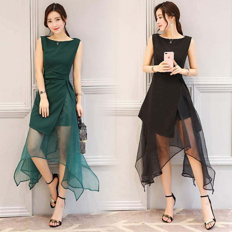 2018 Summer New Women Sweet Organza Dress Female Fashion Irregular Black Green Party Tulle Princess Dress ladies elegant Dress