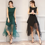 Load image into Gallery viewer, 2018 Summer New Women Sweet Organza Dress Female Fashion Irregular Black Green Party Tulle Princess Dress ladies elegant Dress
