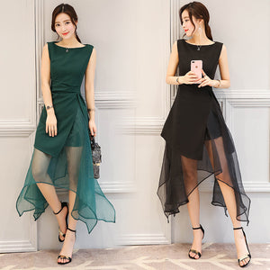 2018 Summer New Women Sweet Organza Dress Female Fashion Irregular Black Green Party Tulle Princess Dress ladies elegant Dress