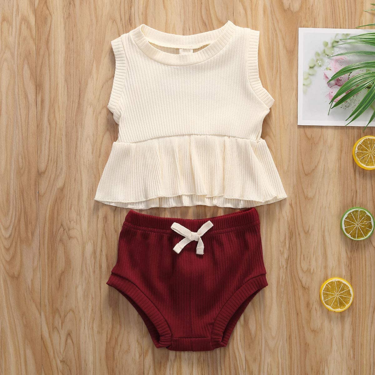 Newborn Baby Boys Girls Summer Outfits Infant Ribbed Knitted Cotton Short Sleeve T-Shirt + Shorts Two Piece Clothes Set