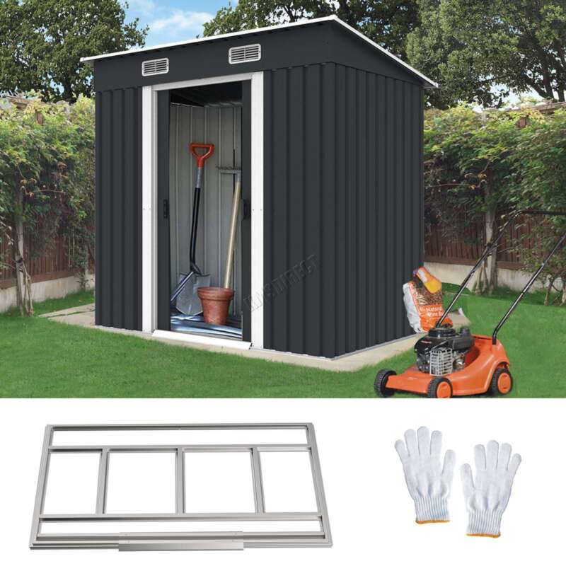 BIRCHTREE New Garden Shed Metal Pent Roof Outdoor Storage With Free Foundation