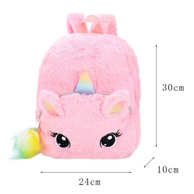 AkoaDa New Unicorn Plush Backpack Girl Cute Zipper Bags Small Cartoon Teenager Schoolbag