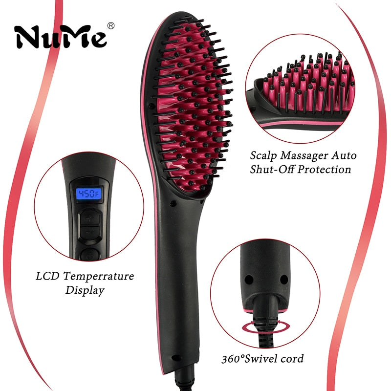 Ceramic Hair Straightener Brush Fast Straightening hair Electric Comb Flat Iron LCD Display Digital Heating hair Brush Gift 906