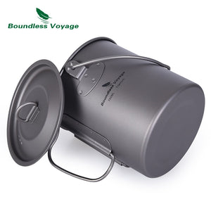 Boundess Voyage Titanium Cup Camping Hanging Pot with Folding Handle and Lid Outdoor Pot Picnic Cookware Tea Coffee Water Mug|Outdoor Tablewares|