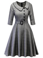 Load image into Gallery viewer, Plaid Peter Pan Collar Vintage Dress - Gray - 2xl
