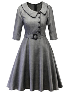 Plaid Peter Pan Collar Vintage Dress - Gray - 2xl