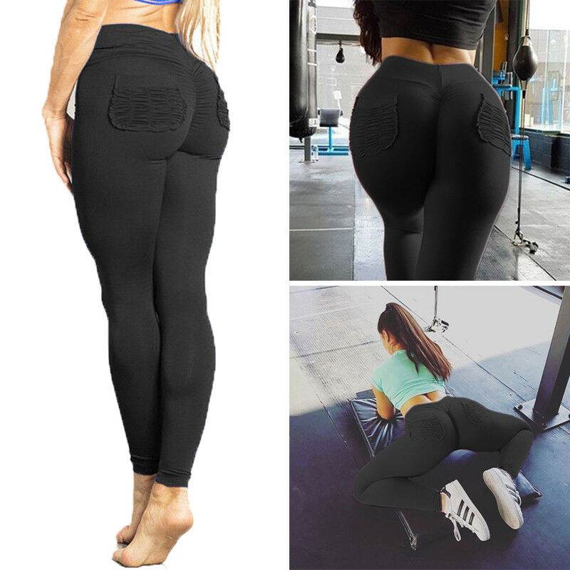 Women Ruched Push Up Leggings Yoga Pants Anti Cellulite Sports Scrunch NEW X285