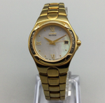 Load image into Gallery viewer, Vintage Citizen Eco-Drive Diamond Watch Women Gold Tone MOP Dial Date 6.5&quot; a2
