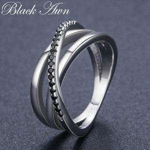 Classic 3.9g 925 Sterling Silver Fine Jewelry Baguet Row Engagement Black Spinel Wedding Rings for Women Bijoux Femme G006|ring for|rings for womenrings for weddings